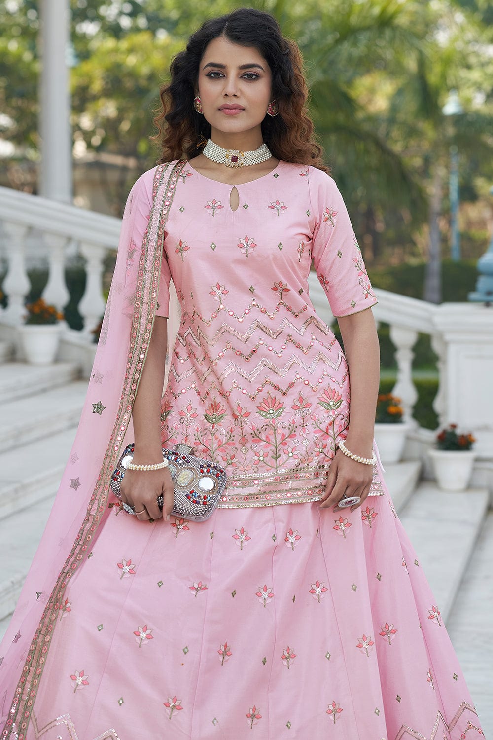 Chiffon Fancy Wear Lehenga Choli in Mint Green & Pink - Size 44 #59056 | Buy  Lehenga Choli Online
