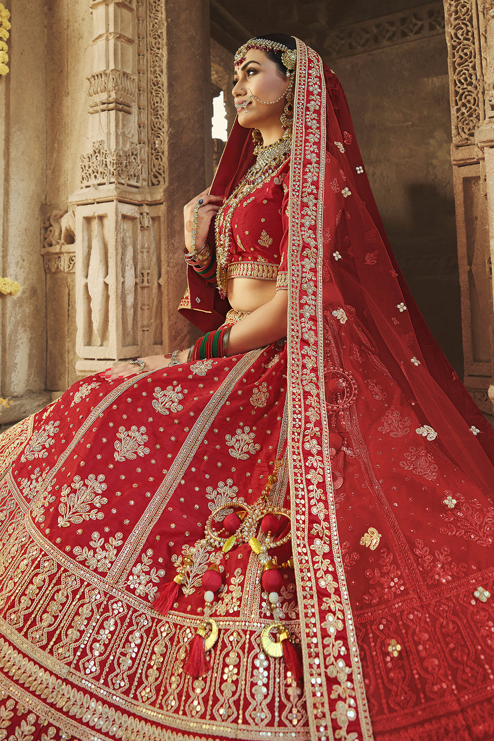 Tafetta Silk Red Heavy Embroidered Bridal Lehenga Choli at Rs 4500 in Surat