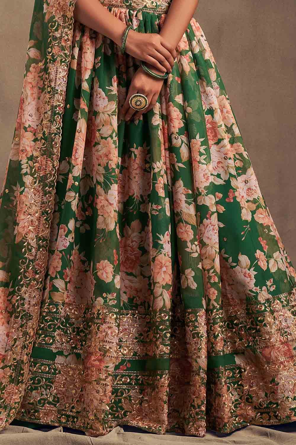 Sheen Green Lehenga Choli