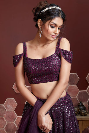 RE - Purple Colored Chinon Fabric Designer Lehenga Choli - Latest Lehengas  - New In - Indian