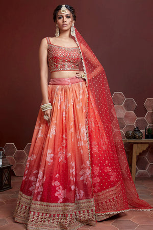 Peach Red Dual Tone Lehenga Choli