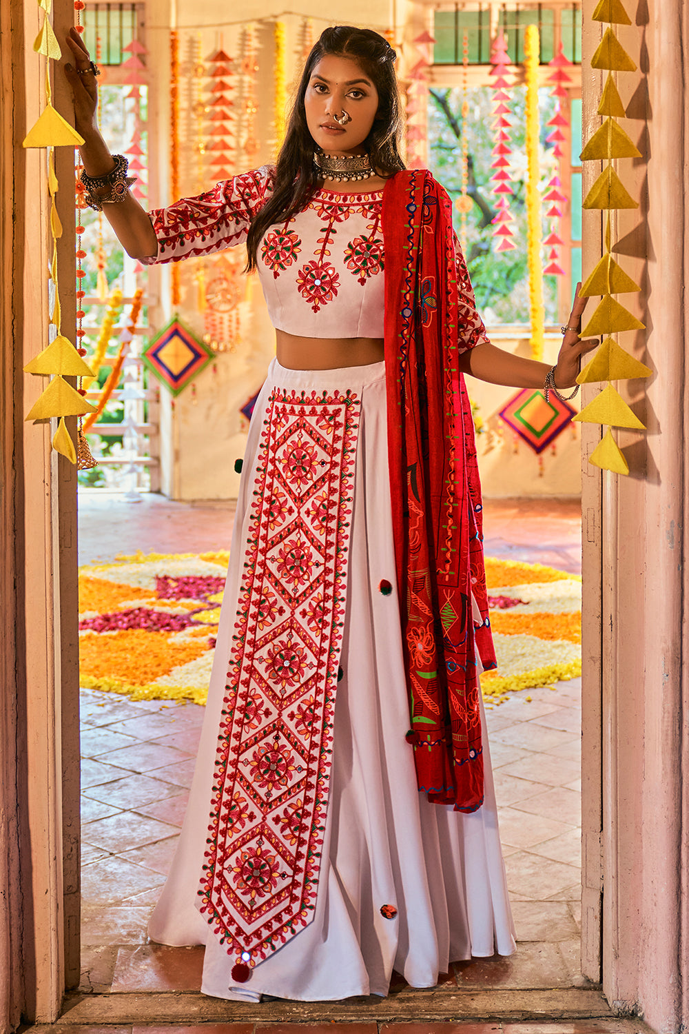 Buy Red & Off White Daya Zardozi Embroidered Lehenga With Dupatta Online -  RI.Ritu Kumar India Store View