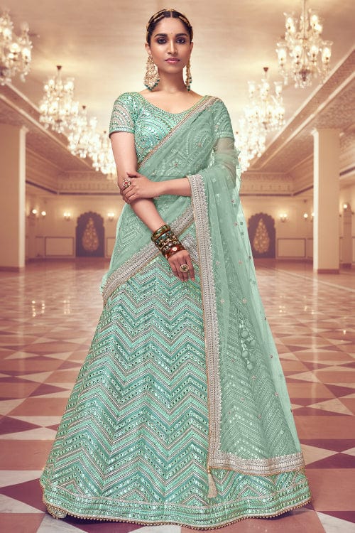 Amrutam Fab Blue & Green Semi-Stitched Lehenga & Unstitched Blouse With  Dupatta - Absolutely Desi