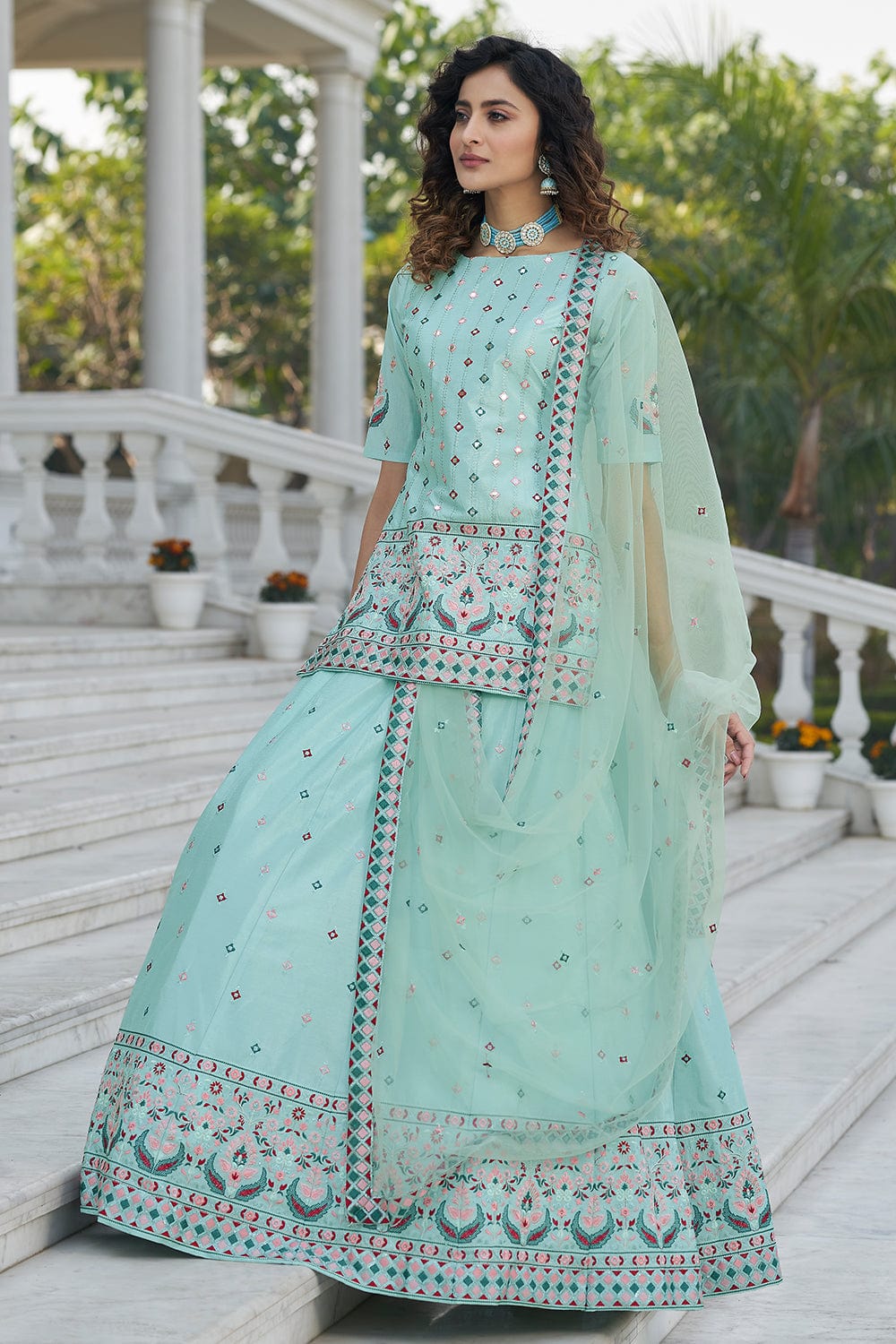 Buy Wedding Wear Sky Blue Sequins Work Georgette Lehenga Choli Online From  Surat Wholesale Shop.