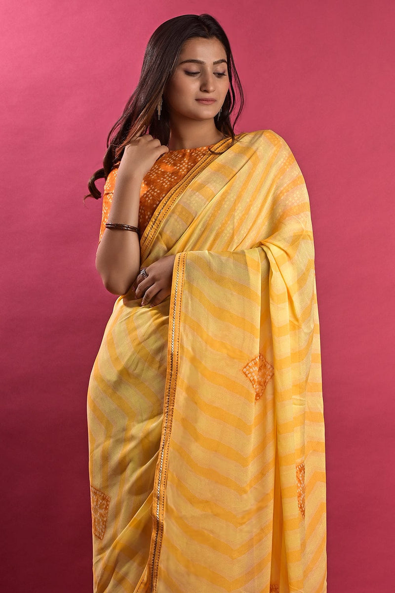 Buy Canary Yellow Leheriya Saree online-Karagiri