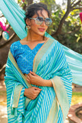 blue leheriya saree