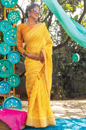 Dandelion Yellow Leheriya Saree