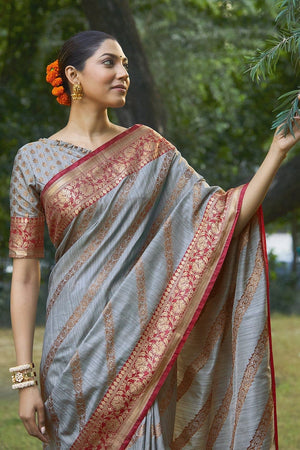 Fossil Grey Leheriya Saree