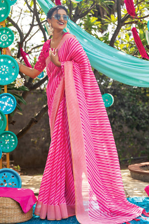 Magenta Pink Leheriya Saree