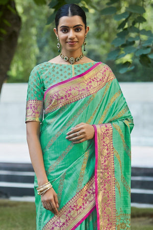 Mint Green Leheriya Saree