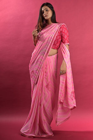 Rose Pink Leheriya Saree