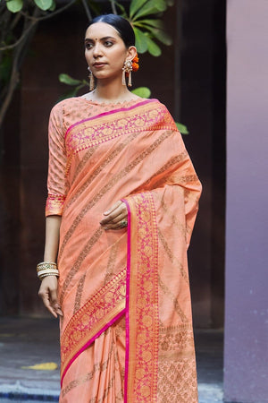 Salmon Pink Leheriya Saree