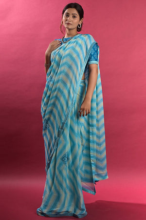 Sky Blue Leheriya Saree