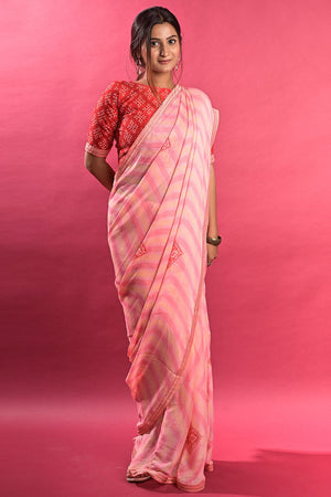 Watermelon Pink Leheriya Saree