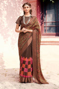 Beautiful Coffee Brown Cotton Linen Saree