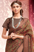 Beautiful Coffee Brown Cotton Linen Saree