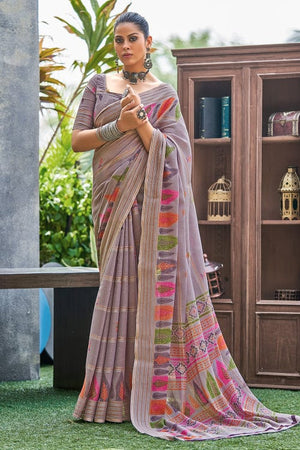 Bright Lilac Linen Saree