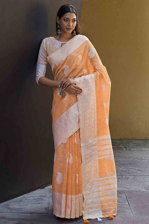 Candlelight Orange Linen Saree