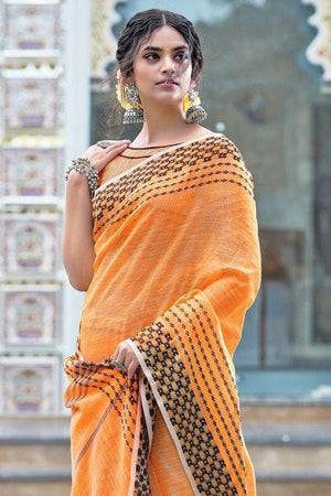 Cantalope Orange Linen Saree