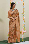 Linen Saree Caramel Brown Digital Printed Linen Saree saree online