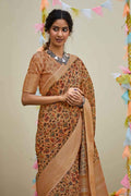 Linen Saree Caramel Brown Digital Printed Linen Saree saree online