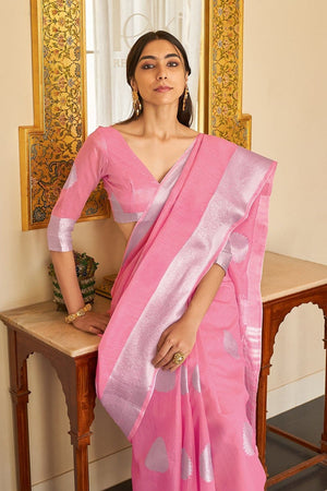 Carnation Pink Linen Saree