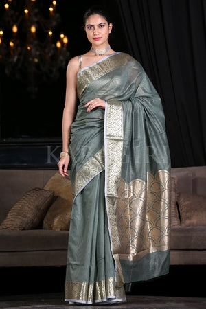 Charcoal Grey Linen Saree