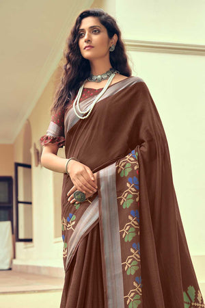 Chocolate Brown Linen Saree