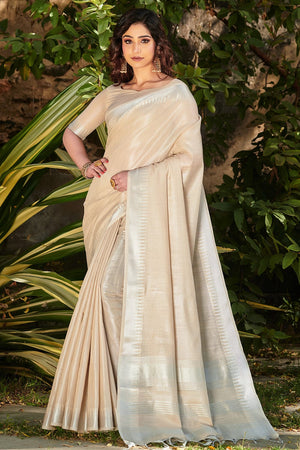 Cream Linen Saree