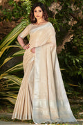 cream linen saree