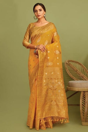 Dandelion Yellow Linen Saree