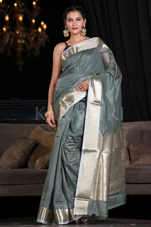 Dark Grey Linen Saree