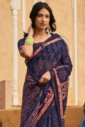 Linen Saree Dark Sky Blue Linen Saree saree online