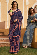 Linen Saree Dark Sky Blue Linen Saree saree online