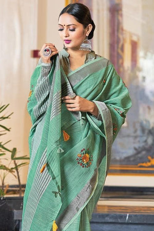 Fern Green Linen Saree