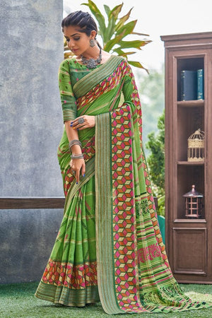 Fern Green Linen Saree