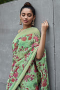 Linen Saree Fern Green Printed Linen Saree saree online