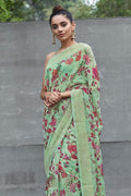 Linen Saree Fern Green Printed Linen Saree saree online