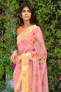 Linen Saree Flamingo Pink Linen Saree saree online