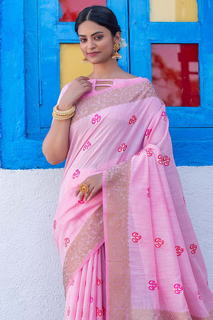 Flamingo Pink Linen Saree