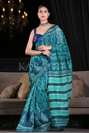 French Blue Linen Saree