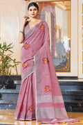 Linen Saree Fuscia Pink Linen Saree saree online