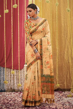 Honey Yellow Linen Saree