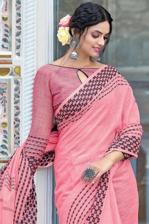 Illusion Pink Linen Saree