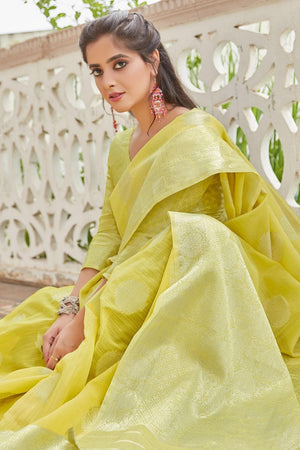 Key Lime Yellow Linen Saree