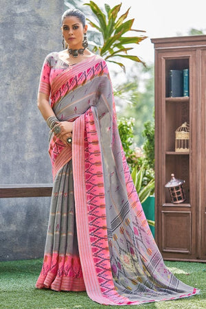 Lava Grey Linen Saree