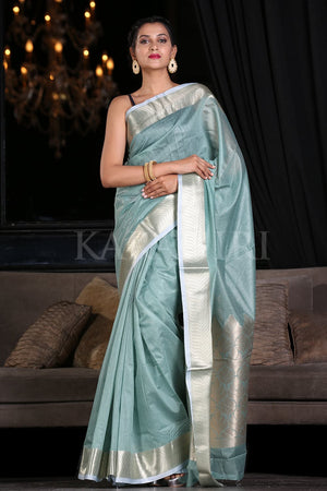 Light Aqua Blue Linen Saree