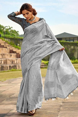 Lite Grey Border Saree For Housekeeping & Facility Services