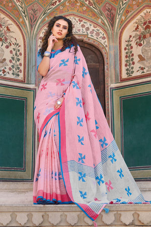 Light Pink Linen Saree