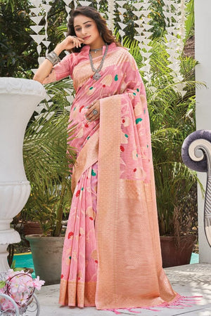 Lotus Pink Linen Saree